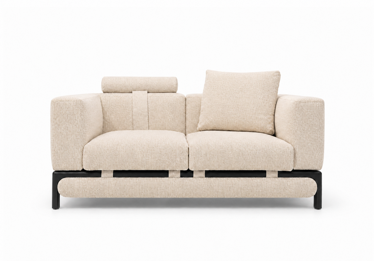 2 seater Sofa, Night base, White Ciggerate fabric, Upgraded - Fabric color